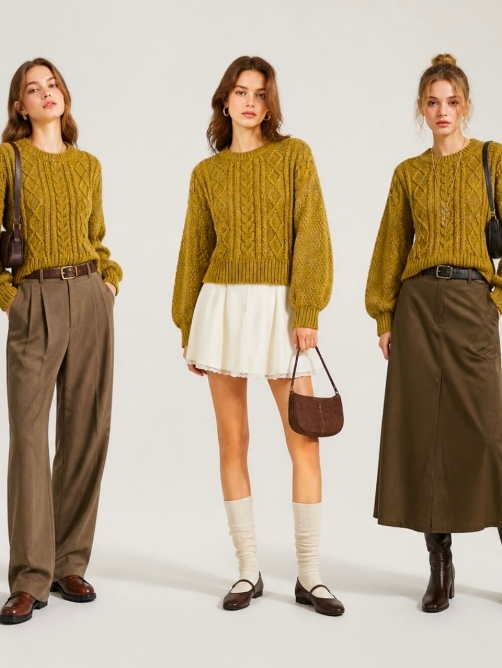 Chelsea & Theodore mustard cable knit sweater size M